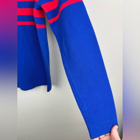 VTG 70s Liberty Bell Women's Medium Blue Red Striped Crewneck Apres Ski Sweater - Picture 10 of 11